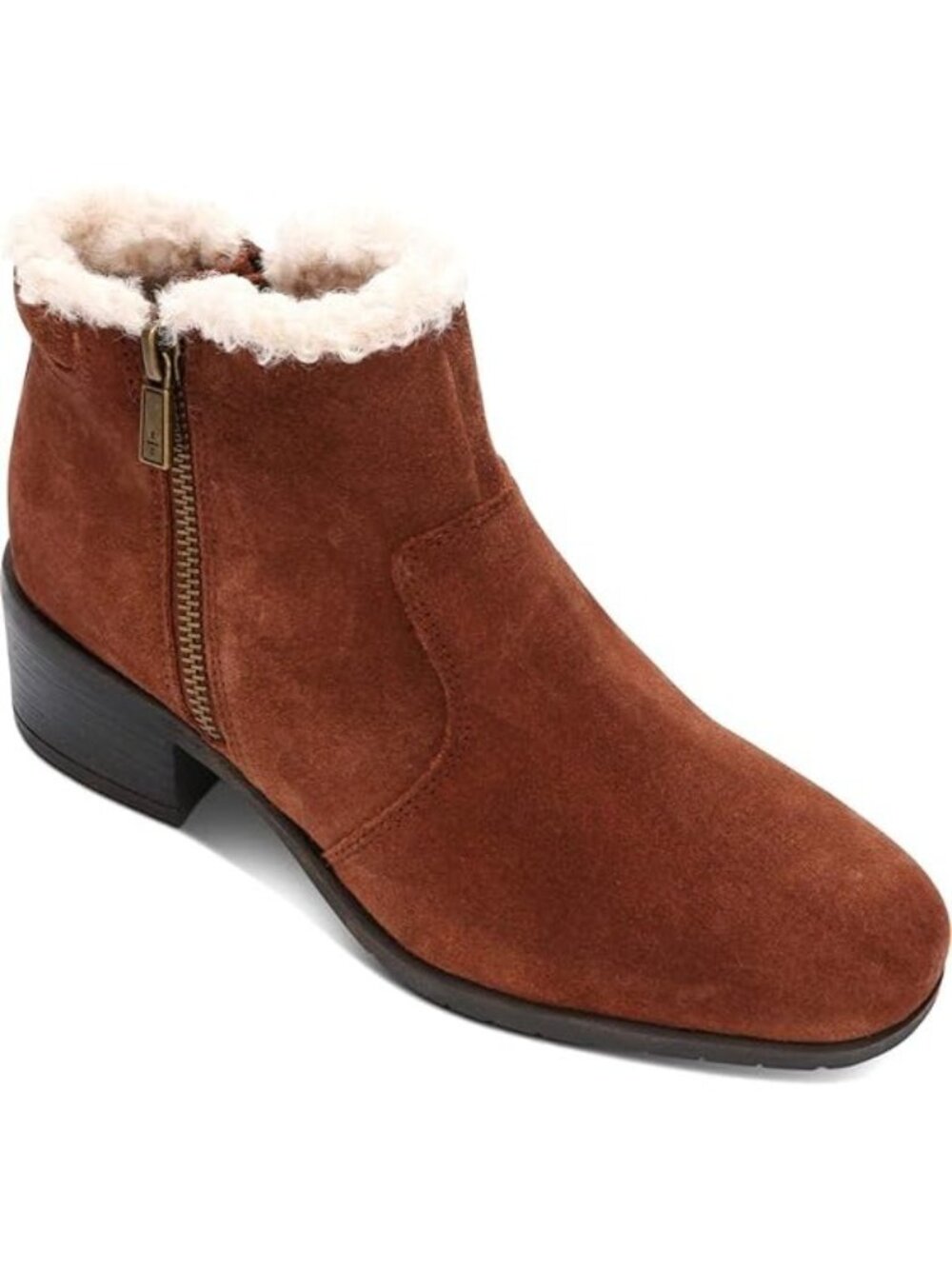 Kenneth Cole Reaction Cushioned Fur Trim Salt Zip Cozy Round Toe Booties Tan 8M